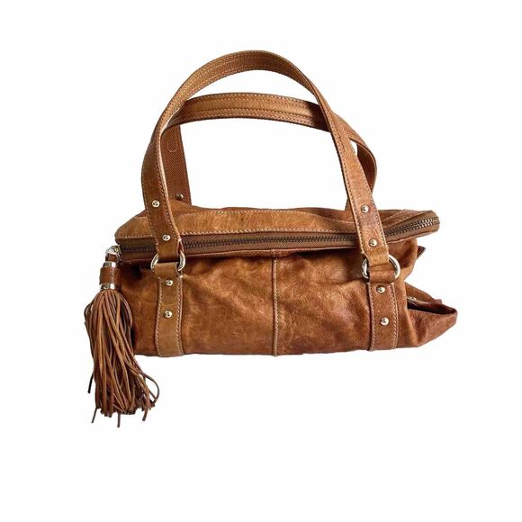 7 For All Mankind Handbags - 7 For All Mankind Brown Leather Shoulder Bag Fold over Hobo Double Handles